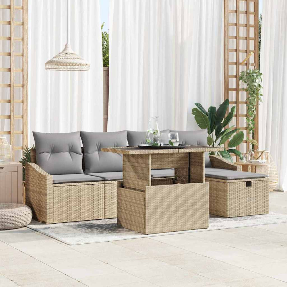 vidaXL Garden Sofa Set with Cushions with Storage 6 pcs Poly Rattan