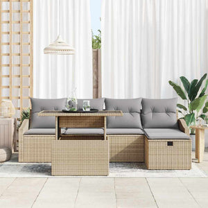 vidaXL Garden Sofa Set with Cushions with Storage 6 pcs Poly Rattan