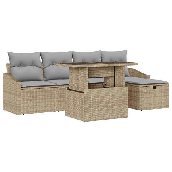 vidaXL Garden Sofa Set with Cushions with Storage 6 pcs Poly Rattan