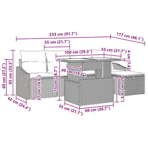 vidaXL Garden Sofa Set with Cushions with Storage 6 pcs Poly Rattan