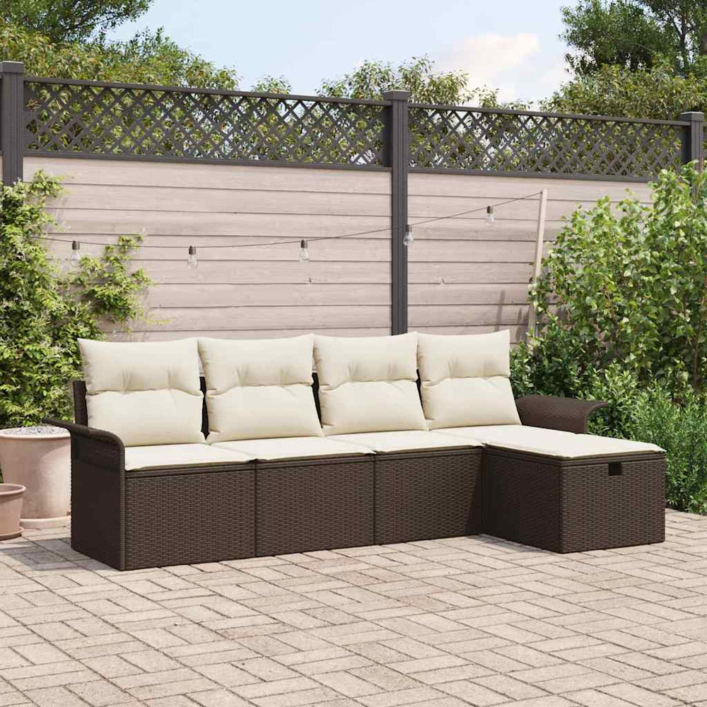 vidaXL Garden Sofa Set with Cushions with Storage 5 pcs Brown Poly Rattan
