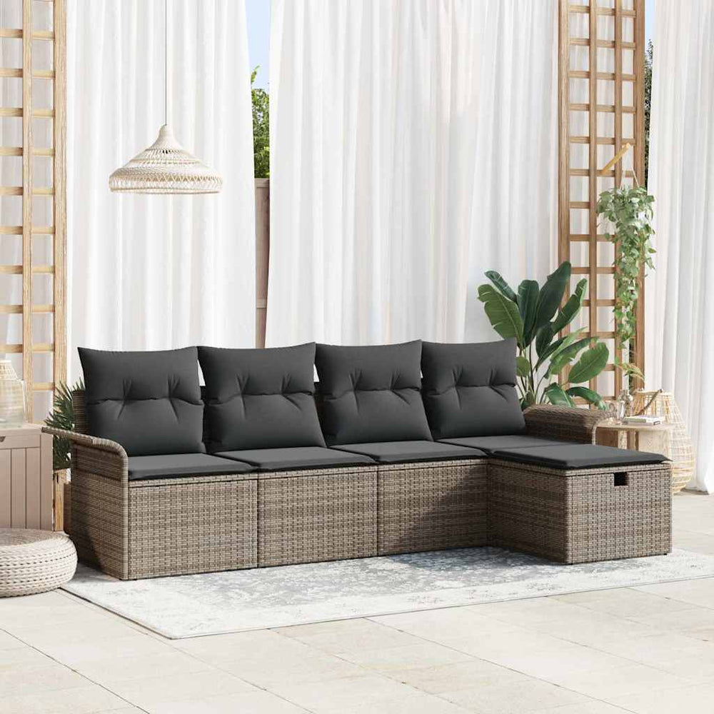 Garten Sofa Set Grau Poly Rattan 5-teilig