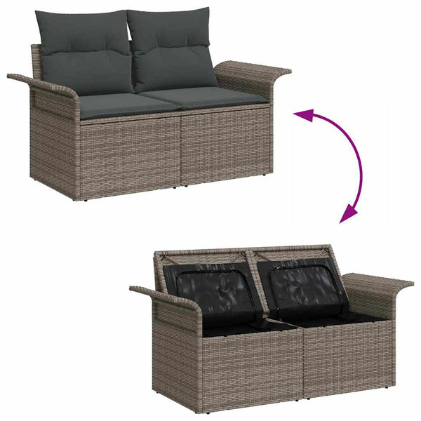Garten Sofa Set Grau Poly Rattan 5-teilig