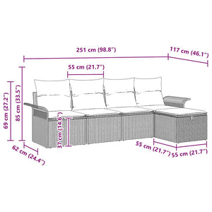 Garten Sofa Set Grau Poly Rattan 5-teilig