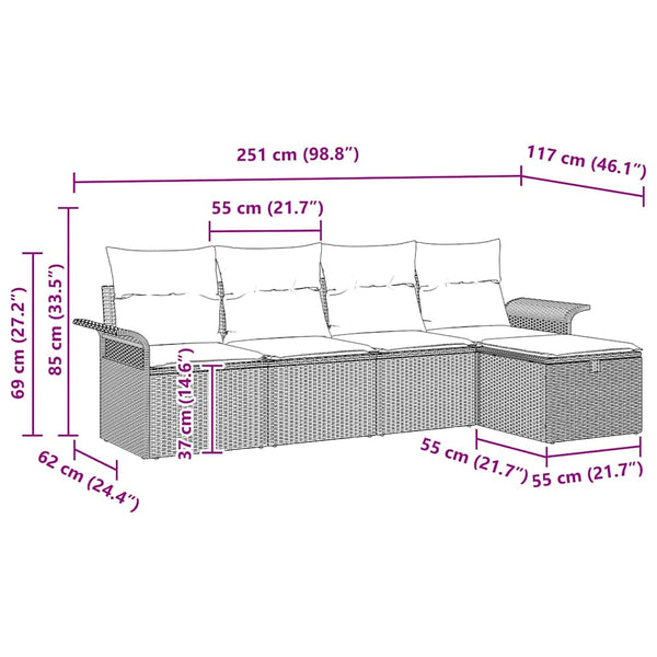 Garten Sofa Set Grau Poly Rattan 5-teilig