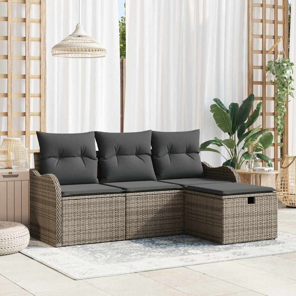 Graues Poly Rattan Gartensofa-Set mit Kissen
