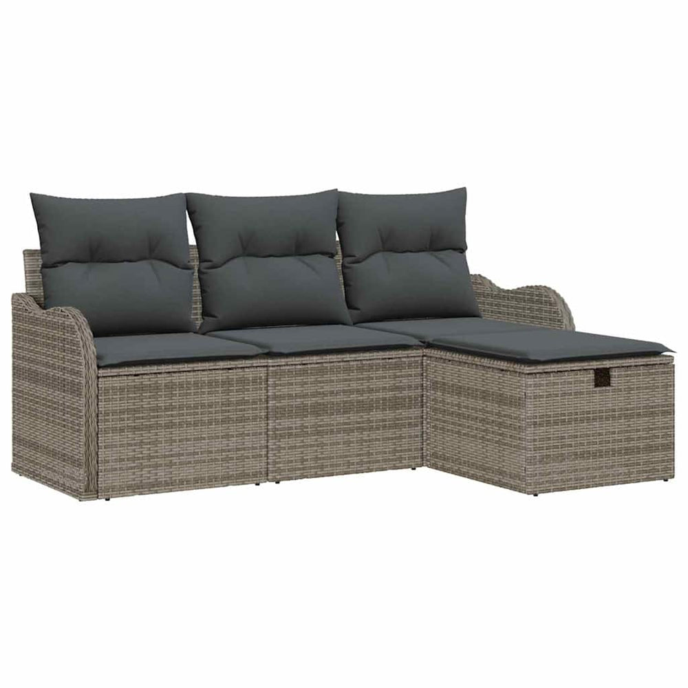 Graues Poly Rattan Gartensofa-Set mit Kissen