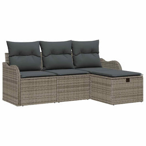 Graues Poly Rattan Gartensofa-Set mit Kissen