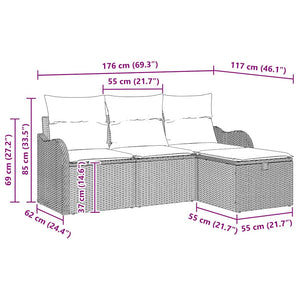 Graues Poly Rattan Gartensofa-Set mit Kissen