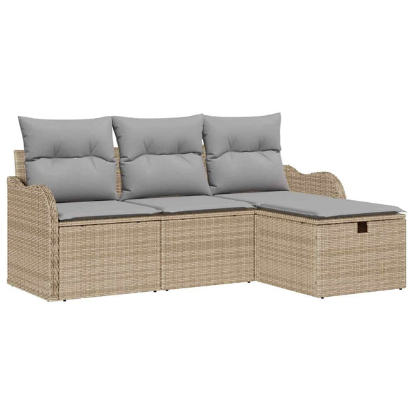 Beige Poly Rattan Garten-Sofa-Set mit Kissen