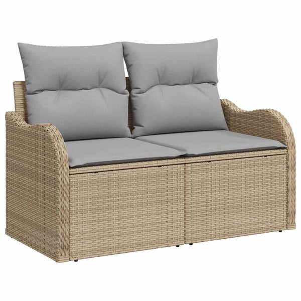 Beige Poly Rattan Garten-Sofa-Set mit Kissen