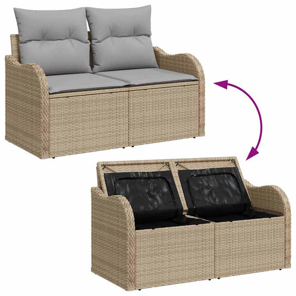 Beige Poly Rattan Garten-Sofa-Set mit Kissen