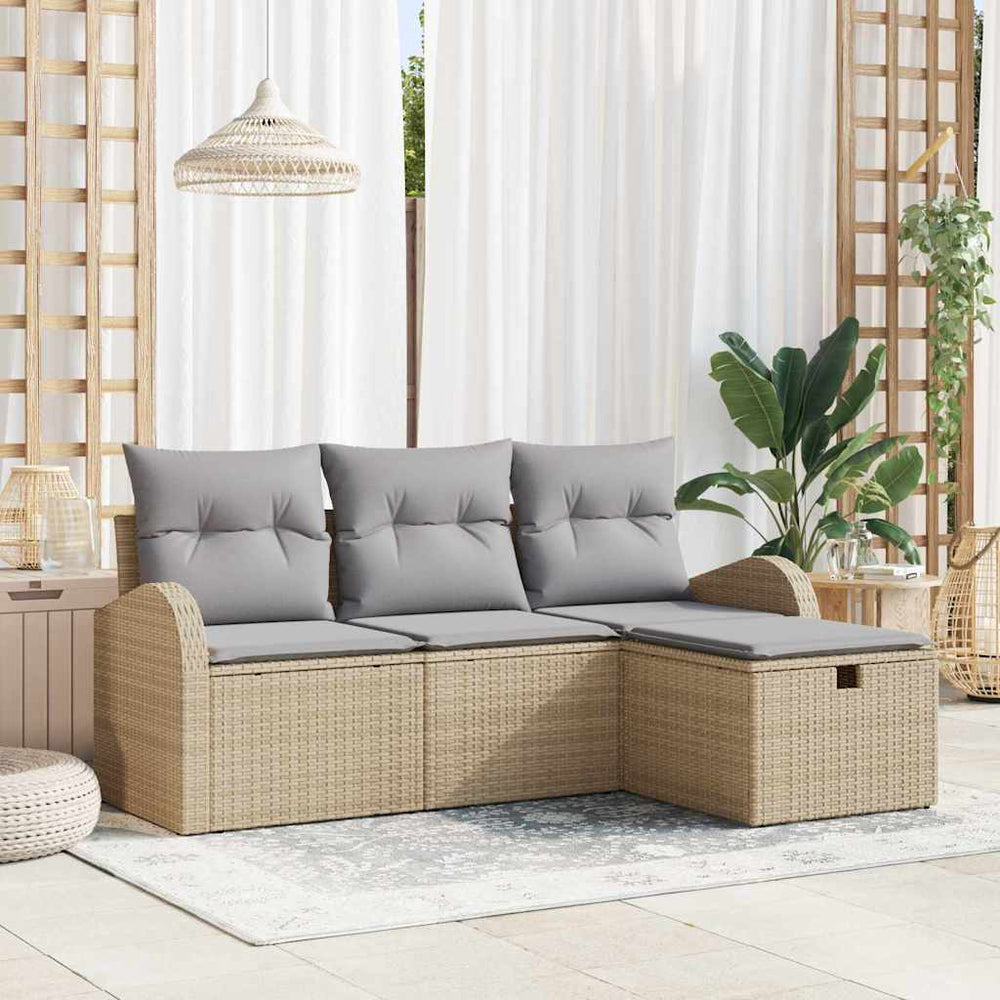 Gartensofa Set Beige Poly-Rattan mit Kissen