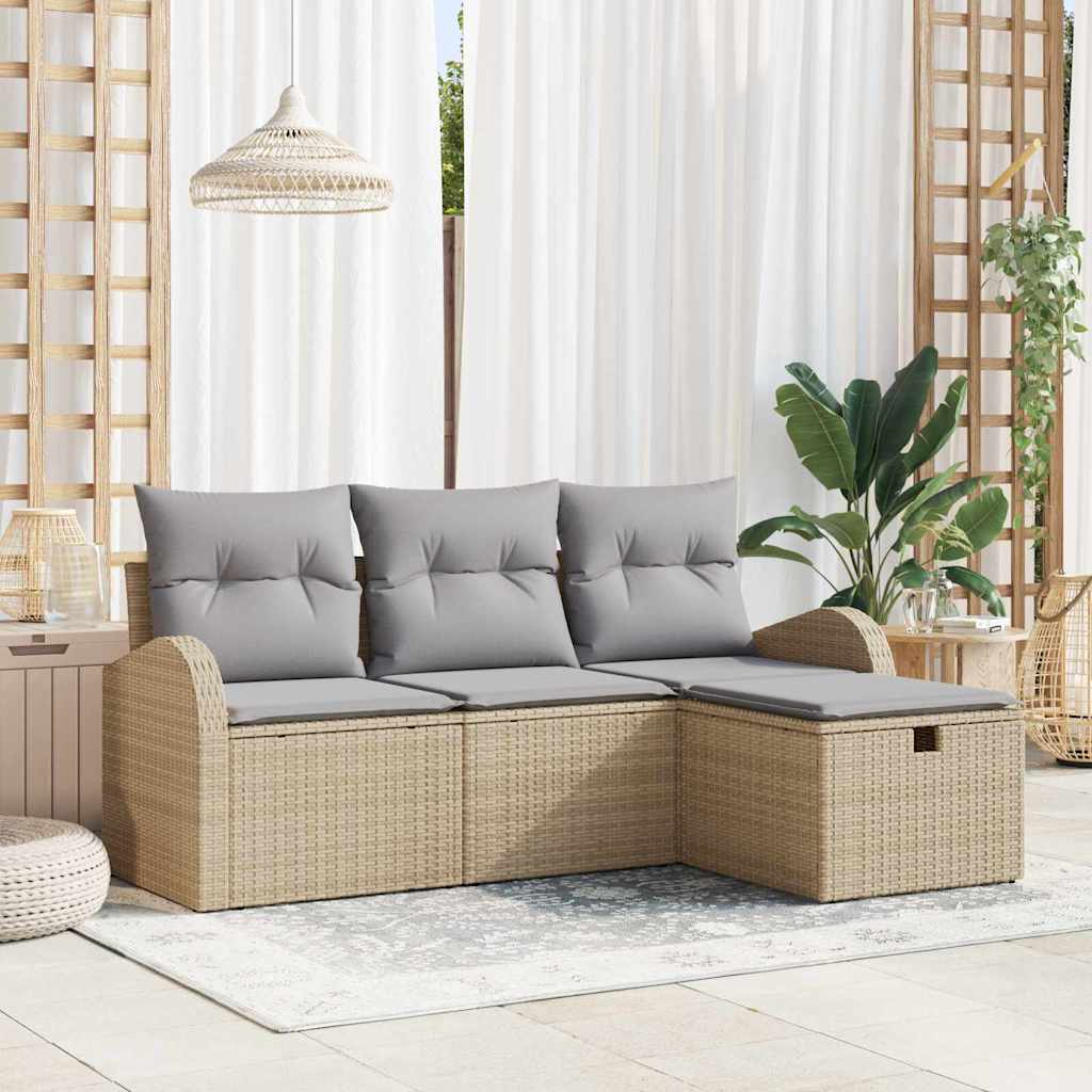 Gartensofa Set Beige Poly-Rattan mit Kissen