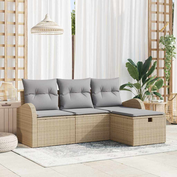 Gartensofa Set Beige Poly-Rattan mit Kissen