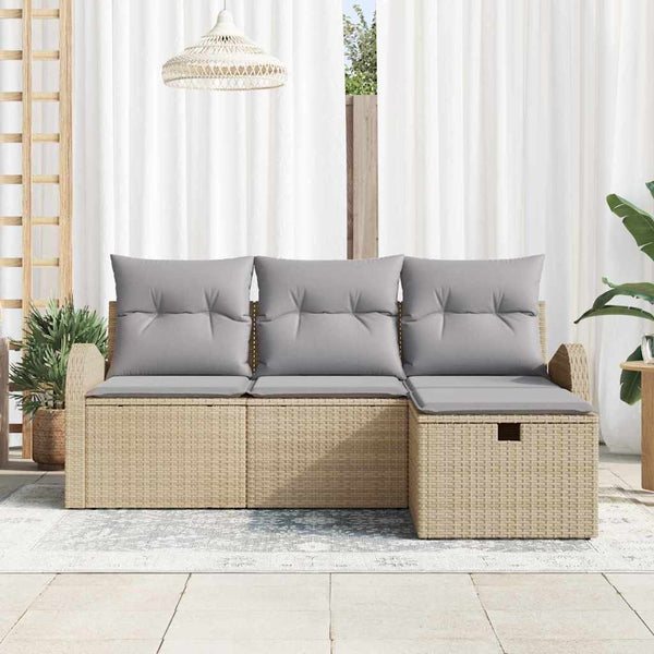 Gartensofa Set Beige Poly-Rattan mit Kissen