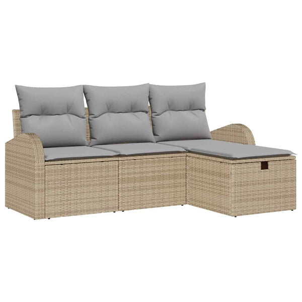 Gartensofa Set Beige Poly-Rattan mit Kissen