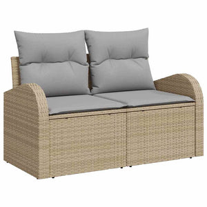 Gartensofa Set Beige Poly-Rattan mit Kissen