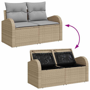 Gartensofa Set Beige Poly-Rattan mit Kissen