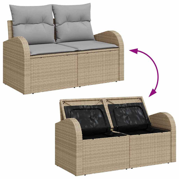 Gartensofa Set Beige Poly-Rattan mit Kissen