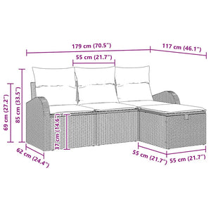 Gartensofa Set Beige Poly-Rattan mit Kissen