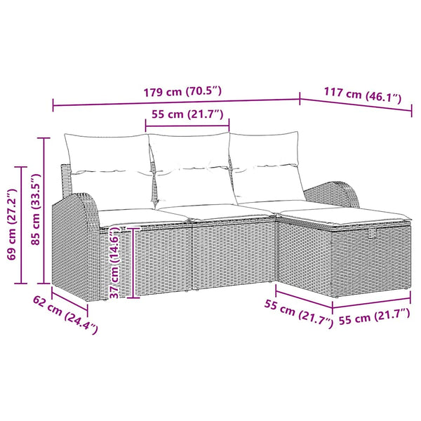 Gartensofa Set Beige Poly-Rattan mit Kissen