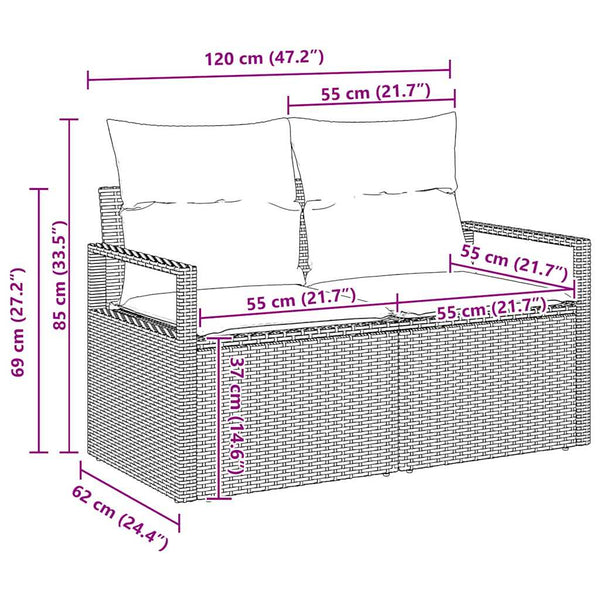 Poly Rattan Sofa Set mit Kissen, 4-teilig