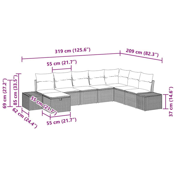 Beige Garten-Sofagarnitur, 8-teilig