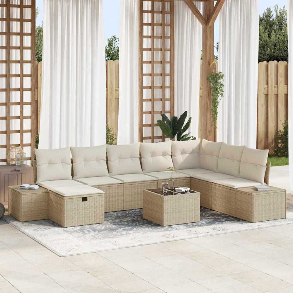 9-teiliges Garten-Sofa-Set Beige Poly Rattan