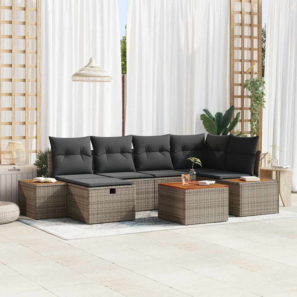 Garten Sofa Set Grau Poly Rattan 7-teilig