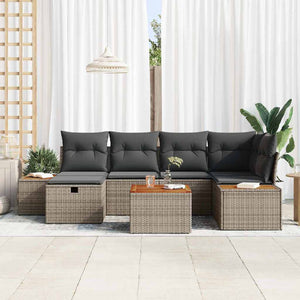 Garten Sofa Set Grau Poly Rattan 7-teilig