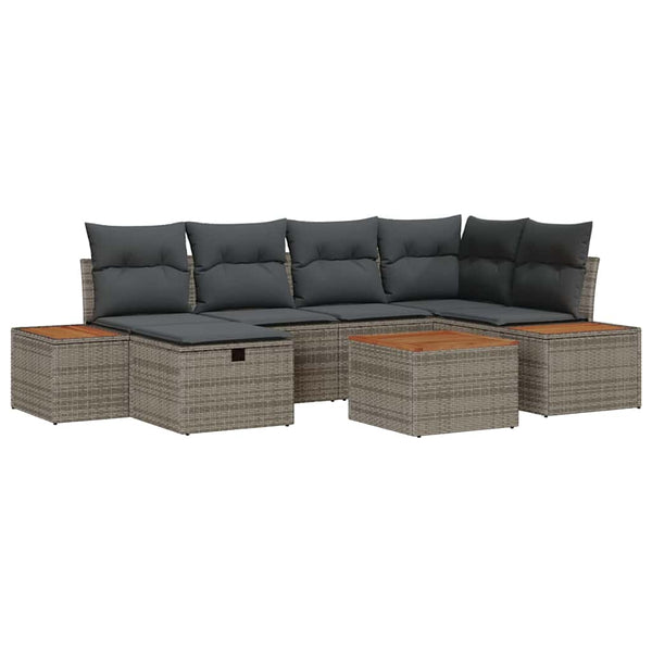 Garten Sofa Set Grau Poly Rattan 7-teilig