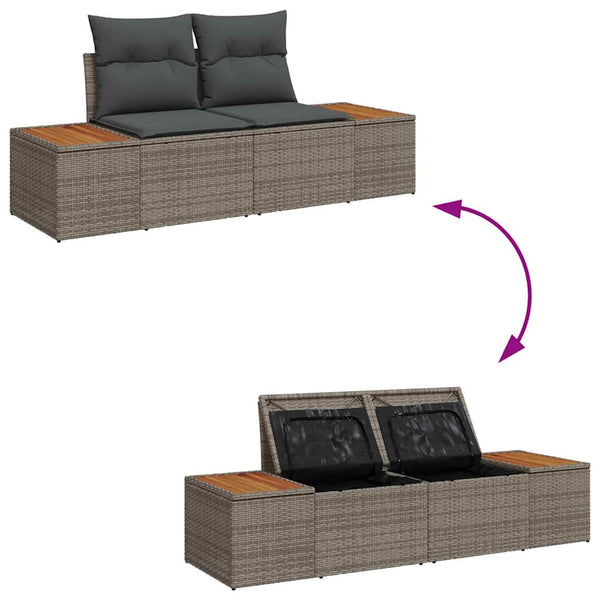 Garten Sofa Set Grau Poly Rattan 7-teilig