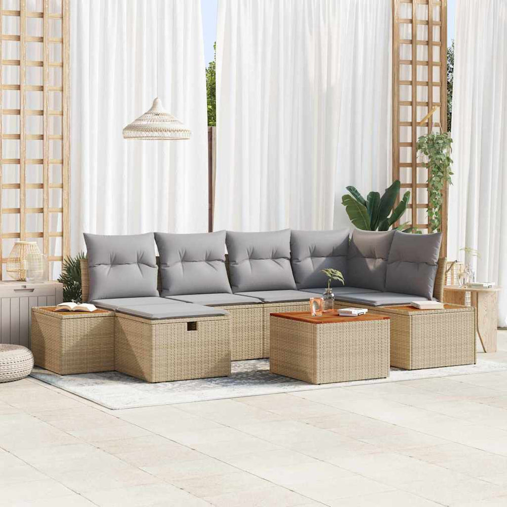 7-teiliges Garten-Sofa-Set Beige Poly Rattan