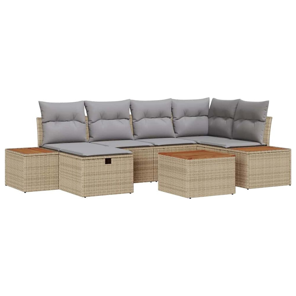 7-teiliges Garten-Sofa-Set Beige Poly Rattan