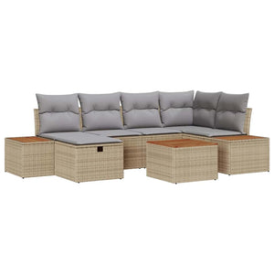 7-teiliges Garten-Sofa-Set Beige Poly Rattan