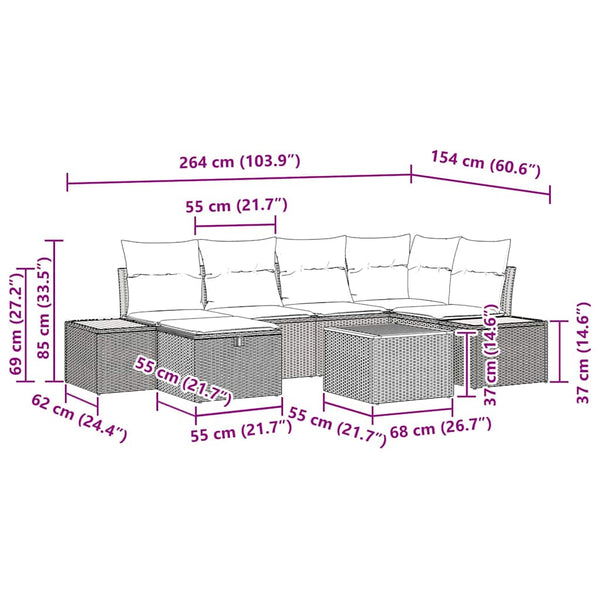 7-teiliges Garten-Sofa-Set Beige Poly Rattan