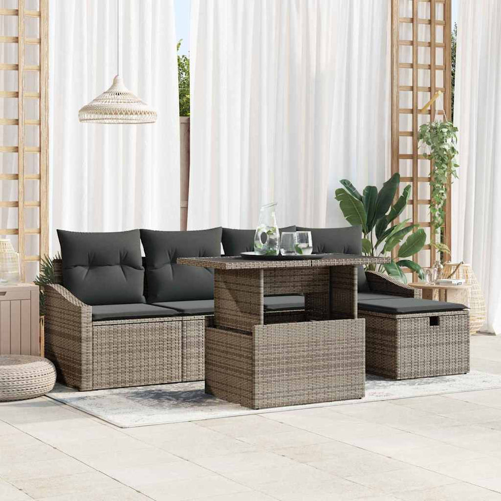 Garten Sofa Set Grau Poly Rattan 6-teilig
