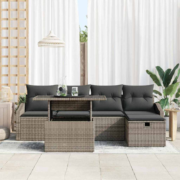 Garten Sofa Set Grau Poly Rattan 6-teilig