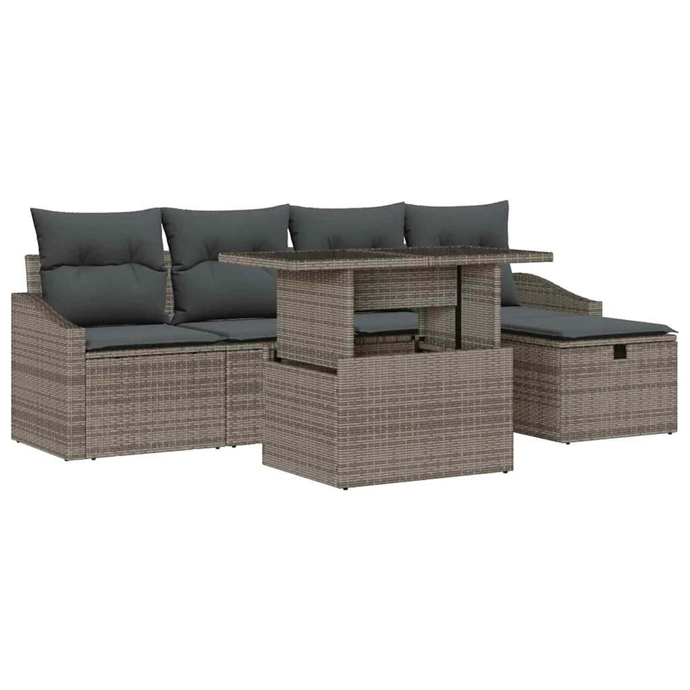 Garten Sofa Set Grau Poly Rattan 6-teilig