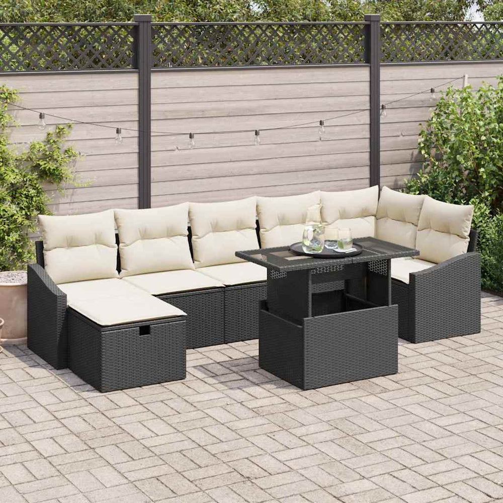 Garten Sofa Set 8-teilig Schwarz Rattan