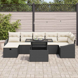Garten Sofa Set 8-teilig Schwarz Rattan