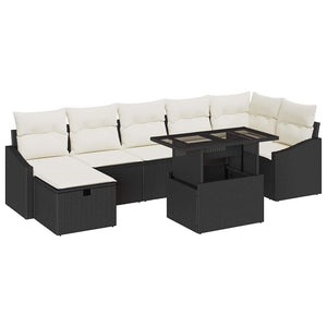 Garten Sofa Set 8-teilig Schwarz Rattan