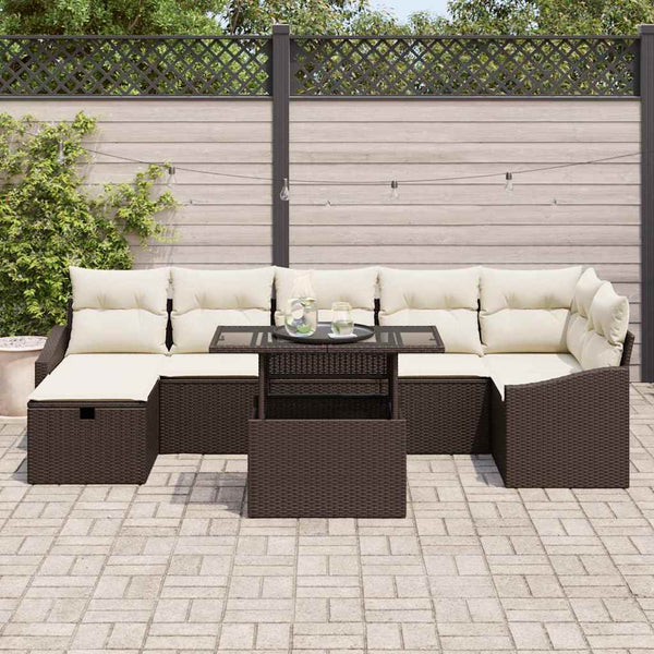 Poly Rattan Garten-Sofa-Set, 8-teilig, Braun