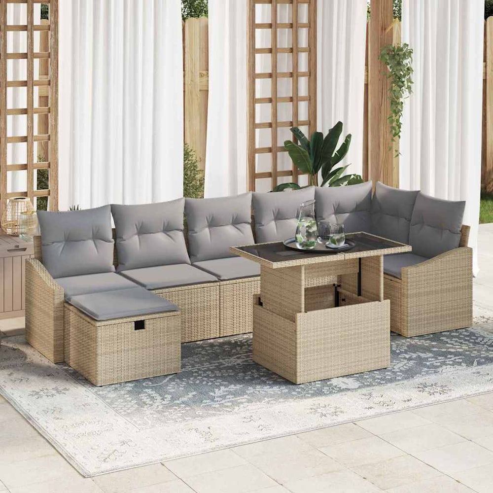 Garten Sofa Set Beige Poly-Rattan 8-teilig