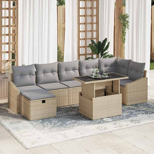Garten Sofa Set Beige Poly-Rattan 8-teilig