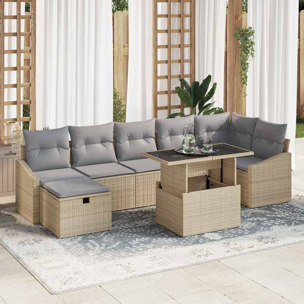 Garten Sofa Set Beige Poly-Rattan 8-teilig