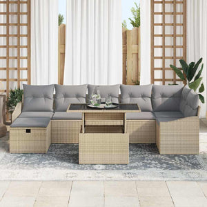 Garten Sofa Set Beige Poly-Rattan 8-teilig