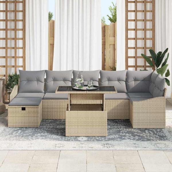 Garten Sofa Set Beige Poly-Rattan 8-teilig