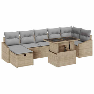 Garten Sofa Set Beige Poly-Rattan 8-teilig